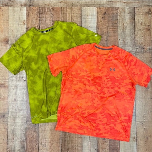 Under Armour Russell Large Neon Tie Dye Camo Print Workout Tee Bundle Gym - Picture 1 of 12